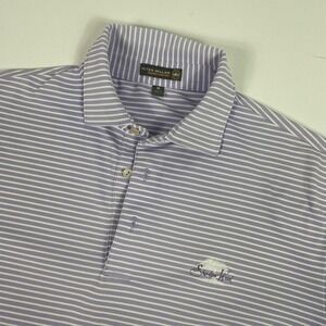 Peter Millar Polo Shirt Mens Medium Purple Stripe Summer Comfort Golf Sea Island